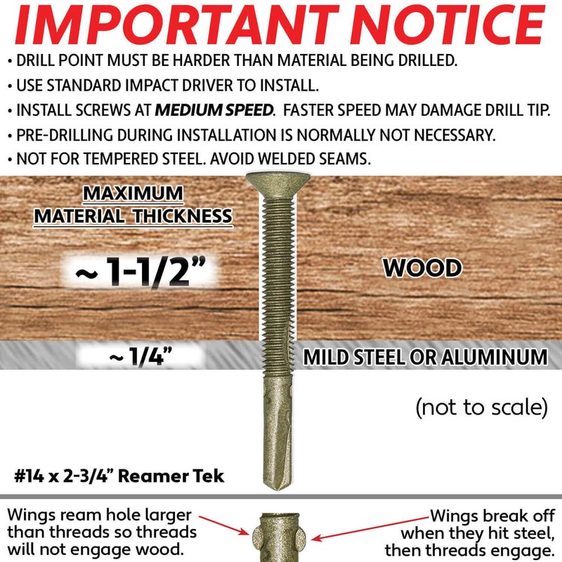 Jake Sales 14x2-3/4 Reamer Tek Torx/Star Head Self-Drilling Wood to Metal Screws - for Flatbeds, Trailers - T-30 Torx Screw Head 1 Pound 34 Screws - Image 4